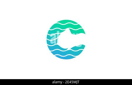 letter c with sea wave colorful logo symbol icon vector graphic design Stock Vector