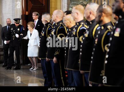 Former first lady Nancy Reagan attends an event to unveil a statue of the late former President Ronald Reagan in the Capitol Rotunda June 3, 2009 in Washington, DC. USA The Reagan statue will become part of the National Statuary Hall Collection, which is comprised of statues donated by individual states to honor men and women notable in each state's history. Photo by Olivier Douliery/ABACAPRESS.COM Stock Photo