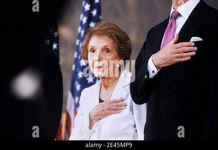 Former first lady Nancy Reagan attends an event to unveil a statue of the late former President Ronald Reagan in the Capitol Rotunda June 3, 2009 in Washington, DC. USA The Reagan statue will become part of the National Statuary Hall Collection, which is comprised of statues donated by individual states to honor men and women notable in each state's history. Photo by Olivier Douliery/ABACAPRESS.COM Stock Photo