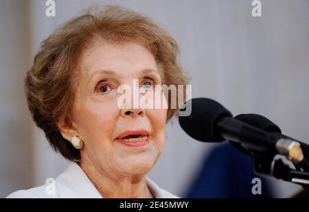 Former first lady Nancy Reagan attends an event to unveil a statue of the late former President Ronald Reagan in the Capitol Rotunda June 3, 2009 in Washington, DC. USA The Reagan statue will become part of the National Statuary Hall Collection, which is comprised of statues donated by individual states to honor men and women notable in each state's history. Photo by Olivier Douliery/ABACAPRESS.COM Stock Photo