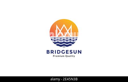 bridge with sea and sunset circle logo symbol icon vector graphic design Stock Vector