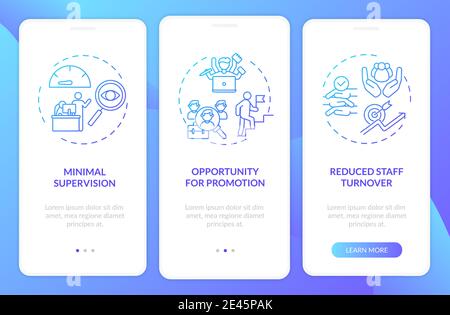Employee training advantages onboarding mobile app page screen with concepts Stock Vector