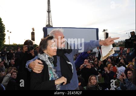 French photographer and director Yann Arthus-Bertrand with his wife Anne, seen prior to the presentation of his movie 'Home' on a giant screen displayed on Champ de Mars garden, underneath the Eiffel Tower in Paris, France on June, 5, 2009. The environment-awareness movie 'Home' was released on World Environment Day, and shownon You Tube, sold as DVD and shown on TV channels in over 100 countries simultaneously. Photo by Ammar Abd Rabbo/ABACAPRESS.COM Stock Photo