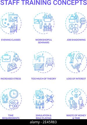 Staff training concept icons set Stock Vector