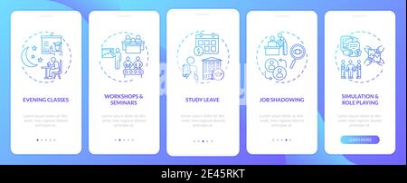Employee training types onboarding mobile app page screen with concepts Stock Vector
