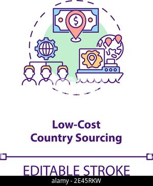 Low-cost country sourcing concept icon Stock Vector