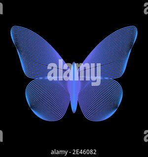 Beautiful blue butterfly on black background. Stock Vector