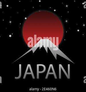 Japan famous fuji mountain, sunset. Vector illustration on the theme of Japan. Stock Vector