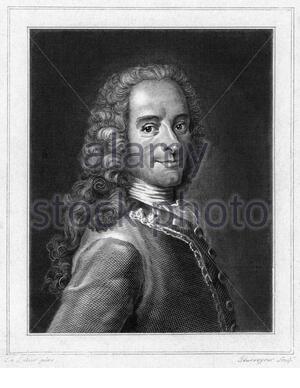 François-Marie Arouet, 1694 – 1778, known as Voltaire, was a French Enlightenment writer, historian, and philosopher, vintage illustration from 1881 Stock Photo