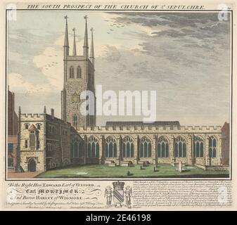 William Henry Toms, ca. 1700â€“ca. 1750, British, The South Prospect of the Church of St. Sepulchre, 1737. Engraving. Stock Photo