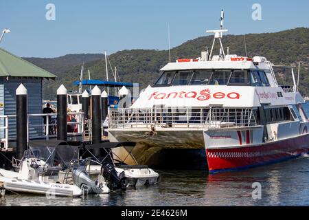 Ferry boat at Palm Beach ferry wharf on Pittwater in Sydney northern beaches,NSW,Australia Stock Photo