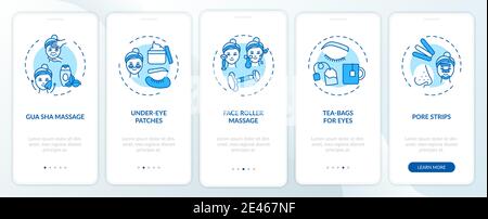 At-home face care procedures onboarding mobile app page screen with concepts Stock Vector
