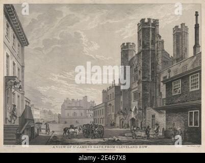 Edward Rooker, 1724â€“1774, British, A View of St. James's Gate, from Cleveland Row, 1766. Engraving. Stock Photo