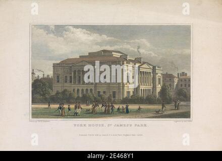 Robert Wallis, 1794â€“1878, British, York House, St. James's Park, 1828. Hand colored engraving. Stock Photo