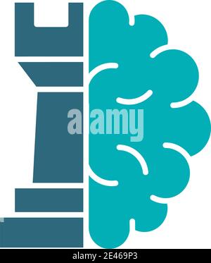 Rook chess with brain colored icon. Board game, table entertainment symbol Stock Vector