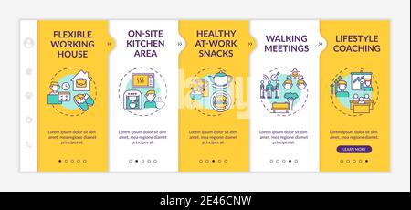 Corporate wellness examples onboarding vector template Stock Vector