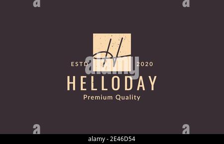 signature letter H square vintage logo symbol icon vector graphic design Stock Vector