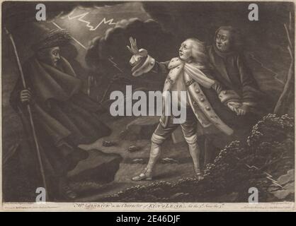 Charles Spooner, c.1720â€“1767, Irish, Mr. Garrick in the Character of King Lear - King Lear, Act III, Scene V, 1761. Mezzotint.   literary theme. Shakespeare, William (1564â€“1616), playwright and poet Garrick, David (1717â€“1779), actor and playwright Stock Photo