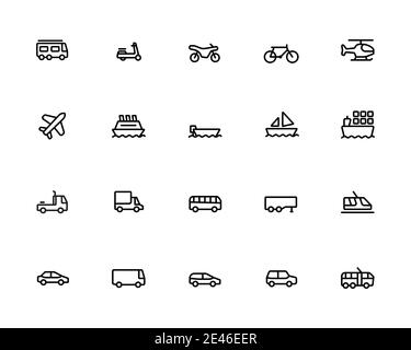 Different transport icons outline icon isolated on white background. Stock Vector