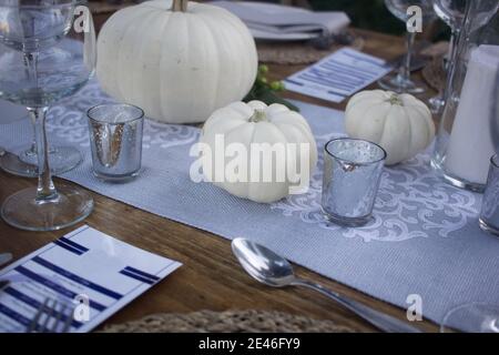 Elegant dinner table served on a garden Stock Photo