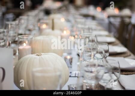 Elegant dinner table served on a garden Stock Photo