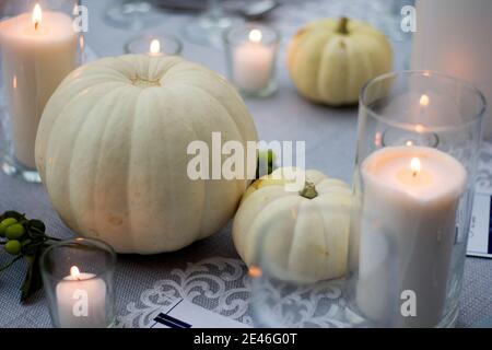 Elegant dinner table served on a garden Stock Photo