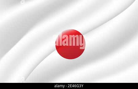 Japan flag of silk. Waving color flag with silk, satin texture. 3d Illustration. Stock Vector