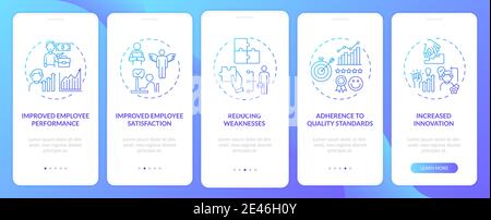 Employee training benefits onboarding mobile app page screen with concepts Stock Vector