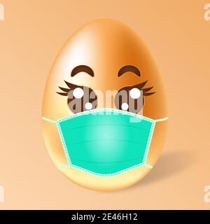 Happy Easter egg in medical face mask on light background. Easter and coronavirus. Coronavirus easter concept. Stock Vector