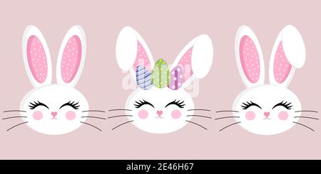 Set of Easter bunny face. Rabbit character. Stock Vector