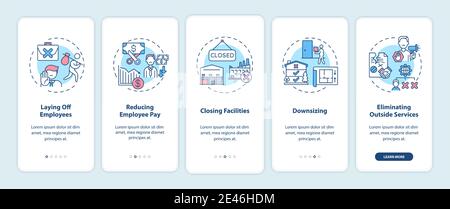 Cost cutting measures onboarding mobile app page screen with concepts Stock Vector