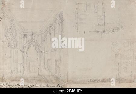 John Carter, 1748â€“1817, British, South View in the Entrance of Porch at West End of St. Stephen's Chapel West, between 1790 and 1802. Graphite and pen and black ink on slightly textured, medium thickness, white laid paper with two fold marks.   architectural subject , church , interior view , plan (formal concept) , survey. City of Westminster , England , House of Commons , London , Palace of Westminster , St. Stephen's Chapel, Palace of Westminster , United Kingdom Stock Photo