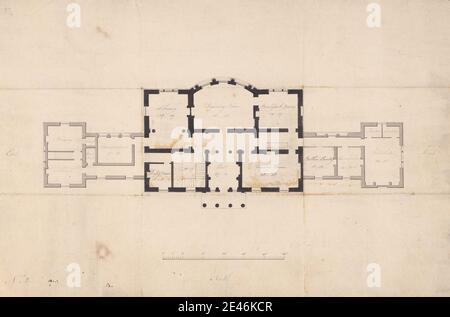 Thomas Harrison, 1744â€“1829, British, Design for Clifton Castle, Yorkshire: Ground Floor Plan, undated. Gray and green wash with pen and black ink over graphite; gray wash with pen and black ink over graphite on slightly textured, medium, cream wove paper.   architectural subject Stock Photo