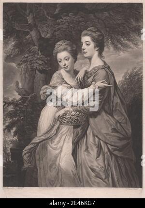 Print made by John Dixon, ca. 1740â€“1811, Irish, Miss Emma and Miss Elizabeth Crewe, ca. 1782. Mezzotint on medium, moderately textured, cream laid paper. Stock Photo