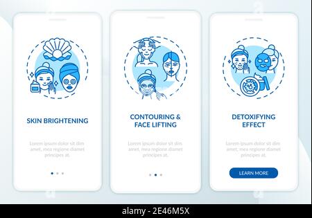 Facial mask effects onboarding mobile app page screen with concepts Stock Vector