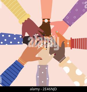 diversity of united hands in the center Stock Vector