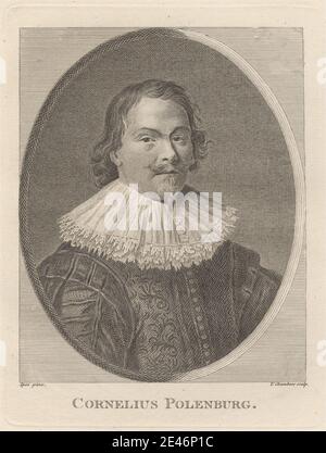 Print made by Thomas Chambars, ca. 1724–1789, British, Cornelius Polenburg, undated. Etching on moderately thick, smooth, beige wove paper.   beard , buttons , coat , embroidery , man , moustache , oval , portrait , ruff , vest. Poelenburg, Cornelis van (ca.1586 - 1667), history and landscape painter Stock Photo