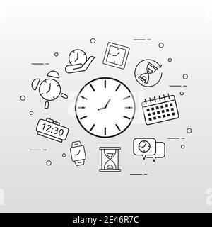 bundle of ten time clocks line style set icons vector illustration design Stock Vector