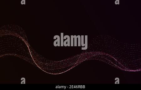 Wave of particles. Abstract background with a dynamic wave. Big data. Vector illustration. Stock Vector