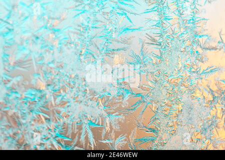 Frost on the glass . Frozen pattern of the winter Stock Photo
