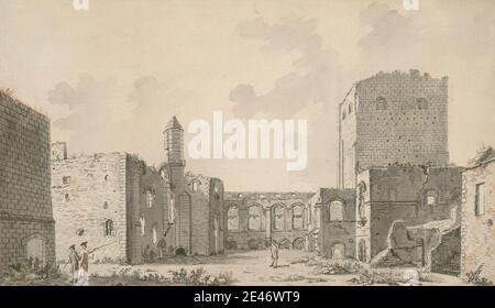 Capt. Francis Grose, 1731–1791, British, Porchester Castle, Hampshire, undated. Pen and black ink and gray wash on medium, slightly textured, cream laid paper.   architectural subject Stock Photo