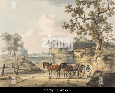 Paul Sandby RA, 1731–1809, British, A Sandpit, undated. Watercolor, pen and brown ink and graphite on thick card.   carts , horses (animals) , landscape , trees Stock Photo