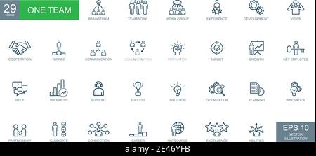 Business concept, business people, one team. Thin line web icons set. Vector illustration Stock Vector