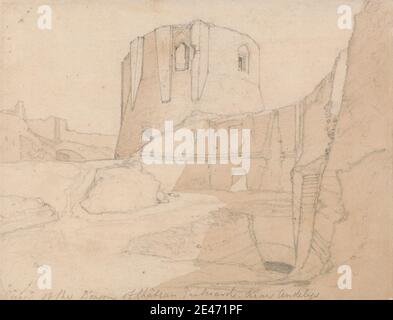 John Sell Cotman, 1782–1842, British, View of the Donjon of Chateau Gaillard, near Andelys, Normandy, ca. 1822. Graphite and brown wash on medium, slightly textured, cream wove paper.   architectural subject , castle , château. Andelys, les , France , Normandy Stock Photo