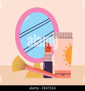 bundle of makeup icons on a pink background Stock Vector