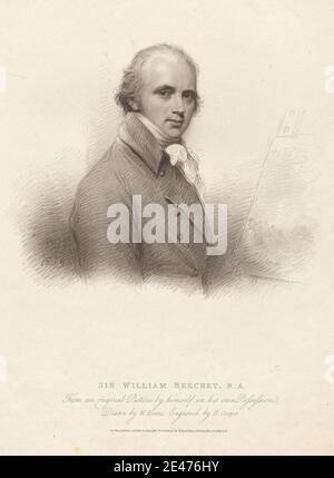 Print made by Richard Cooper the Younger, 1740–1814, British, Sir William Beechey, R. A, 1814. Crayon manner, stipple engraving, and line engraving on moderately thick, moderately textured, cream wove paper.   artist , coat , cravat , easel , man , painting (visual work) , portrait , self-portrait. Beechey, Sir William (1753–1839), portrait painter Stock Photo