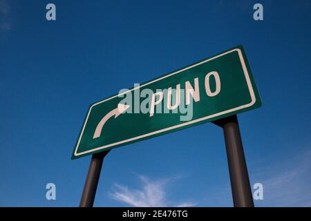 Road sign bound for Puno Peru Stock Photo - Alamy