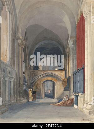 John Sell Cotman, 1782–1842, British, Norwich Cathedral: Interior of the North Aisle of the Choir, Looking East, 1829. Graphite, watercolor, and gouache on medium, slightly textured, cream wove paper.   arches , architectural subject , cathedral , choir , interior. England , Norwich , United Kingdom Stock Photo