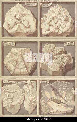 Edward Francis Burney, 1760–1848, British, Unique Specimens of Mineralogy, undated. Brown wash, and pen and gray ink on thick, moderately textured, cream wove paper. Public Domain