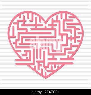 Heart-shaped maze with an entrance and an exit in pink color on a white background. Vector image Stock Vector